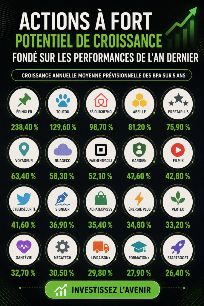 Femme regardant des graphiques boursiers sur un écran d'ordinateur, représentant l'investissement dans des actions à fort potentiel de croissance.