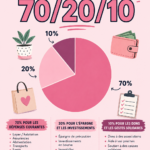 Une femme tenant un carnet de budget en utilisant la règle 70/20/10