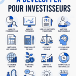 Femme lisant sur les compétences d'investissement avec un cahier et un stylo.