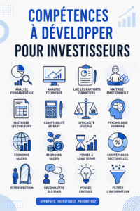 Femme lisant sur les compétences d'investissement avec un cahier et un stylo.
