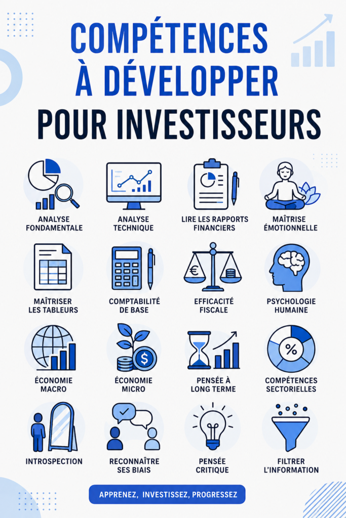Femme lisant sur les compétences d'investissement avec un cahier et un stylo.