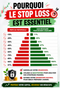 Graphique illustrant un stop loss en trading avec des indications claires.
