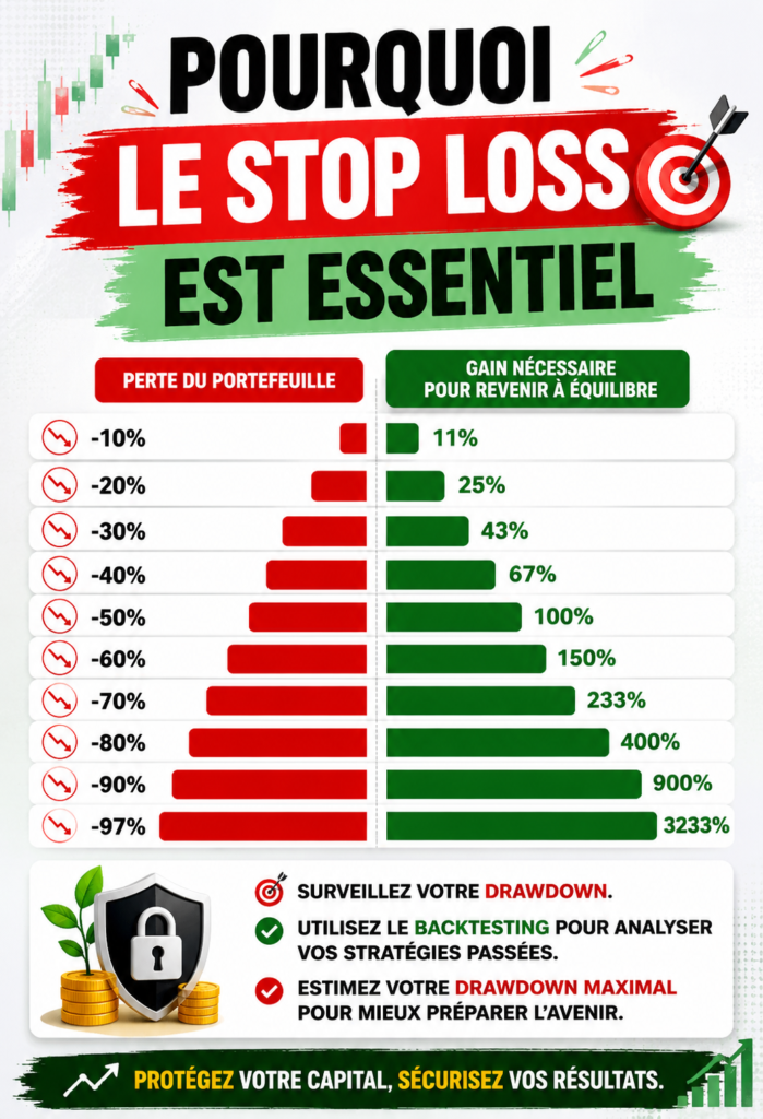 Graphique illustrant un stop loss en trading avec des indications claires.