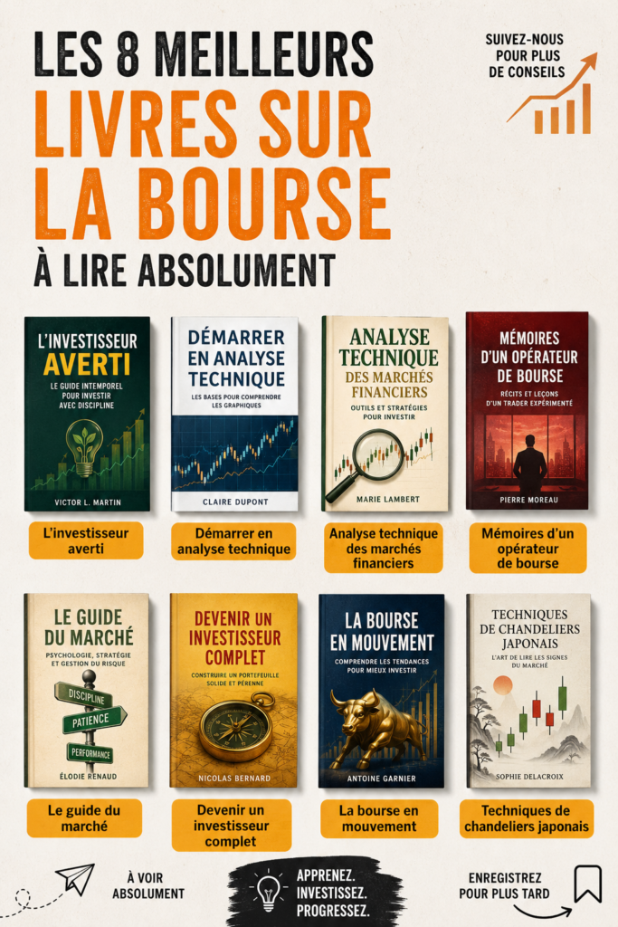 Couverture d'un livre sur le trading avec des graphiques financiers en arrière-plan.