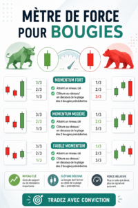 Exemple d'analyse de force des chandeliers sur un graphique de trading