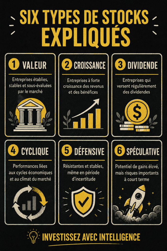 Illustration des différents types d'actions pour un investissement réussi
