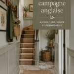 Un salon chaleureux décoré dans le style campagnard anglais, avec des meubles en bois rustique et des textiles doux.