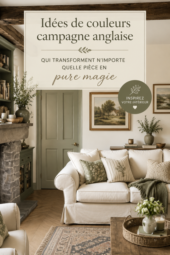 Intérieur lumineux avec des teintes de la campagne anglaise, un mélange de verts et de beige