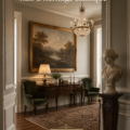 Un couloir élégant avec des touches de décoration classique, créant une ambiance chaleureuse.