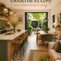 Cuisine ouverte moderne avec des portes jardin et un espace cosy