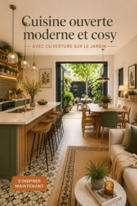 Cuisine ouverte moderne avec des portes jardin et un espace cosy