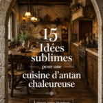 Cuisine rustique avec des éléments en bois et une ambiance chaleureuse.