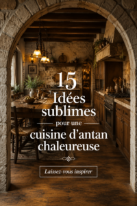 Cuisine rustique avec des éléments en bois et une ambiance chaleureuse.