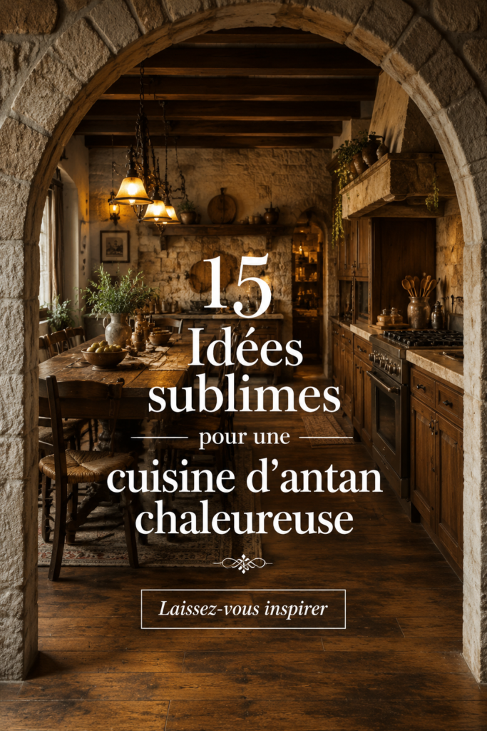 Cuisine rustique avec des éléments en bois et une ambiance chaleureuse.