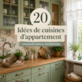 Cuisine d'appartement moderne et chaleureuse avec des couleurs douces