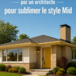 Un salon décoré dans le style mid-century avec des meubles vintage et des couleurs chaleureuses