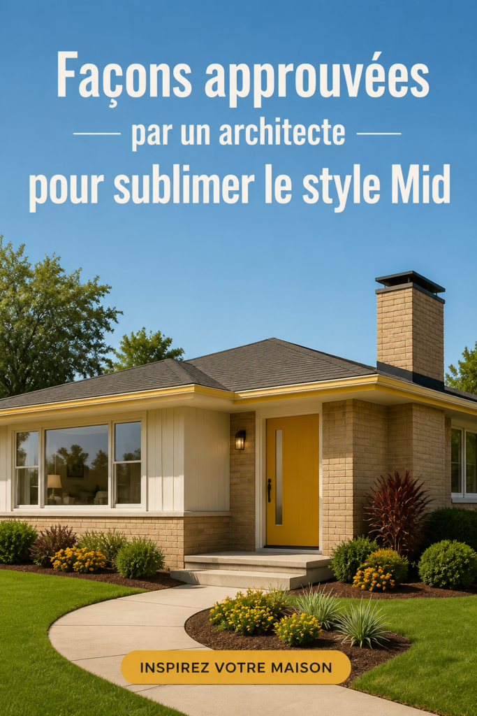Un salon décoré dans le style mid-century avec des meubles vintage et des couleurs chaleureuses
