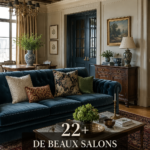 Salon grandmillennial avec des couleurs douces et des motifs vintage