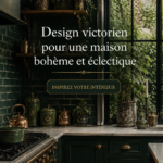 Intérieur mêlant style victorien et déco boho, avec des couleurs riches et des motifs floraux
