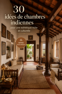 Chambre décorée dans un style indien avec des couleurs vives et des tissus traditionnels.