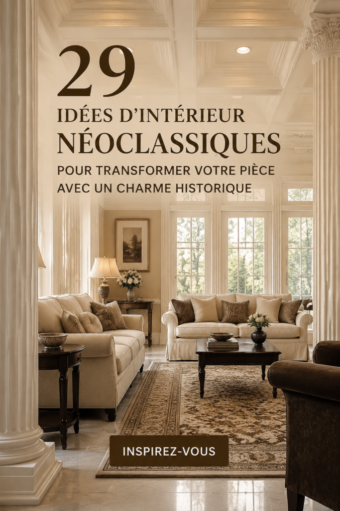 salon avec des éléments de décoration néoclassique, mêlant élégance et charme historique
