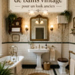 Salle de bain vintage avec baignoire sur pattes et carrelage à motifs