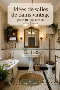 Salle de bain vintage avec baignoire sur pattes et carrelage à motifs