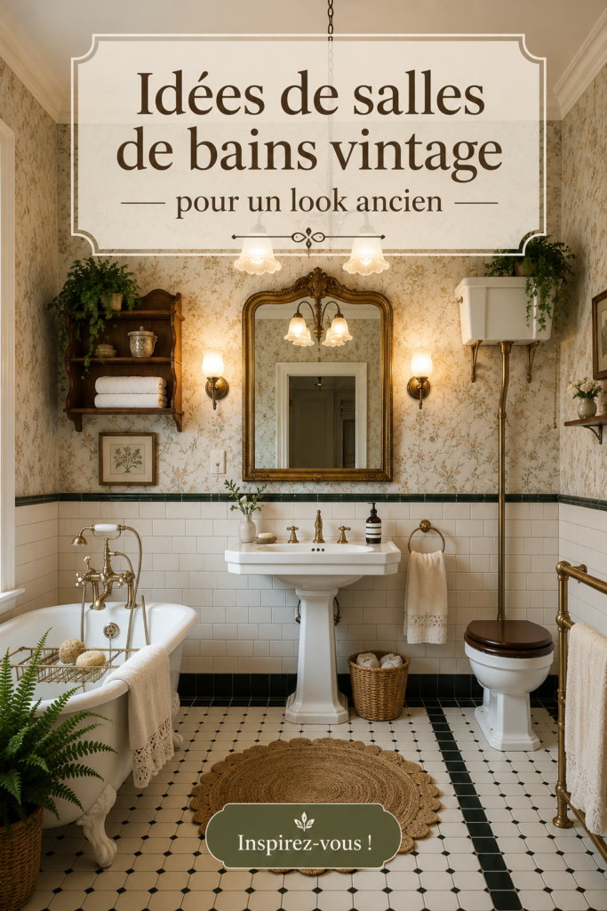 Salle de bain vintage avec baignoire sur pattes et carrelage à motifs