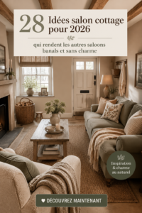 Un salon cottage chaleureux avec des éléments en bois et des tissus doux