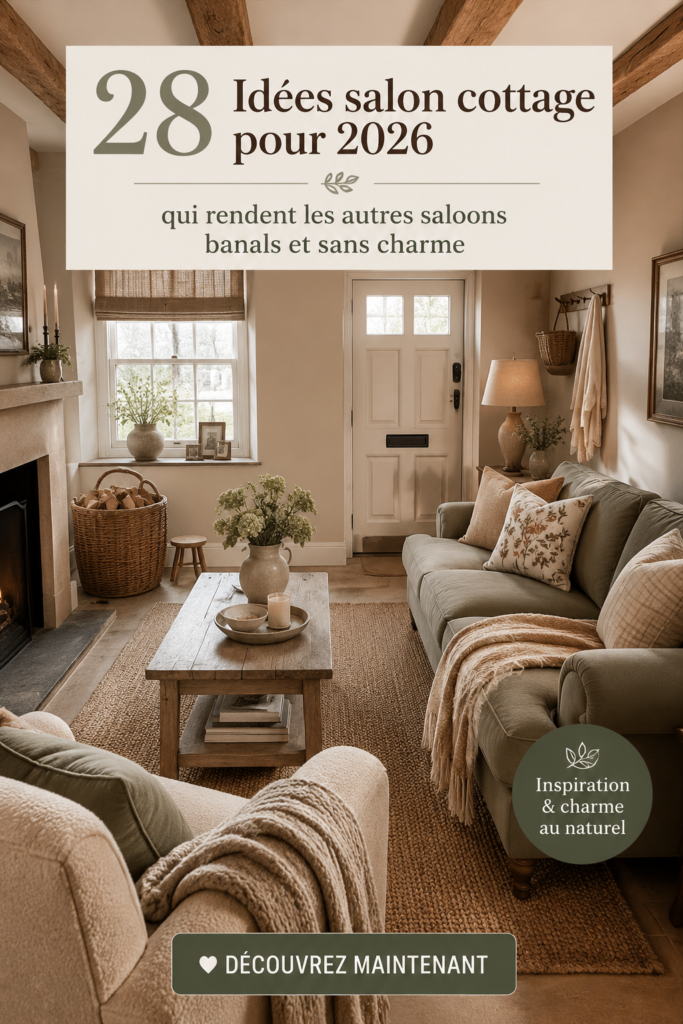 Un salon cottage chaleureux avec des éléments en bois et des tissus doux