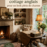Salon cosy inspiré par le style cottage anglais avec des couleurs chaudes et des meubles accueillants.