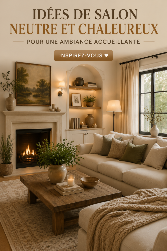Salon cosy aux couleurs neutres avec des textiles doux.