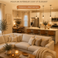 Un salon ouvert chaleureux avec des canapés confortables et une décoration accueillante.