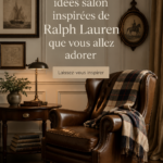 Un salon élégant inspiré du style Ralph Lauren avec des matériaux riches et des couleurs neutres.