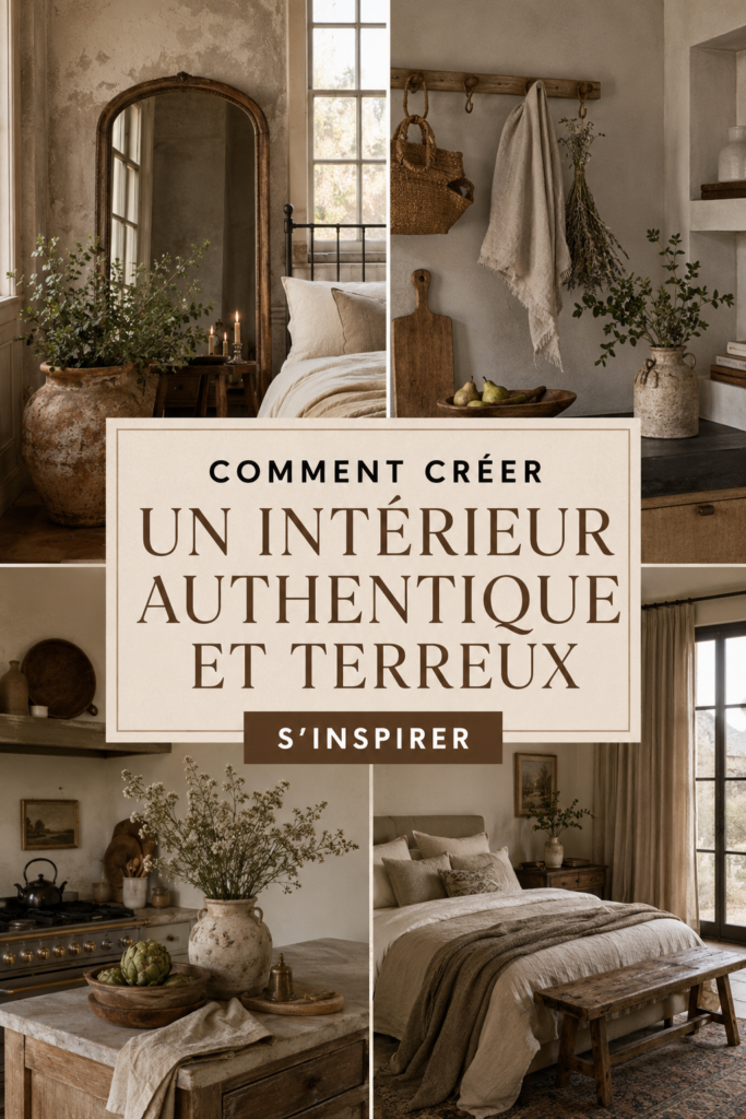 Intérieur chaleureux et vintage avec meubles en bois et objets déco rustiques