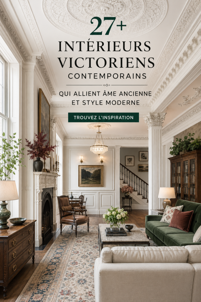 Salon contemporain avec des touches victoriennes, alliant élégance ancienne et modernité.