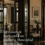 Vue extérieure d'une maison de bijoutier à Ahmedabad, mêlant luxe et tranquillité.