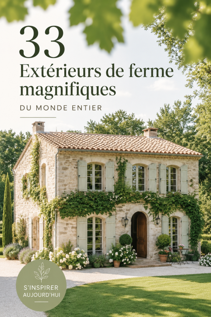 Un extérieur de maison de campagne rustique avec un jardin fleuri et des boiseries élégantes.