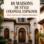 Une magnifique maison coloniale espagnole avec des murs blanchis et un jardin luxuriant.