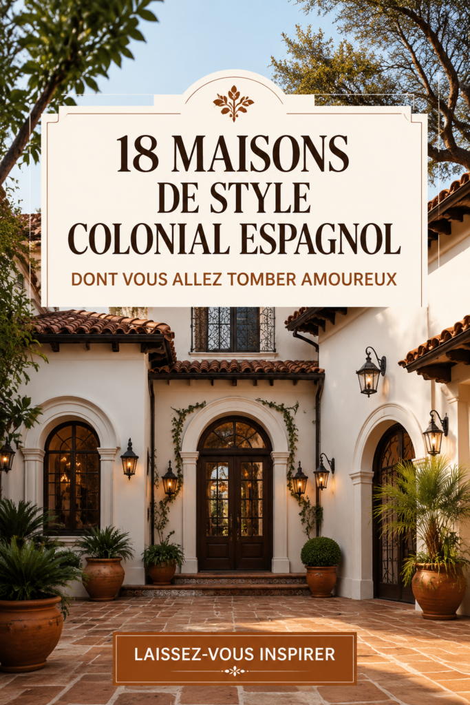 Une magnifique maison coloniale espagnole avec des murs blanchis et un jardin luxuriant.
