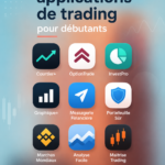 Illustration d'une femme utilisant une appli de trading sur son smartphone, apprenant à investir.