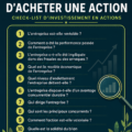 Femme souriante consultant des documents financiers avec un ordinateur et des graphiques de bourse en arrière-plan