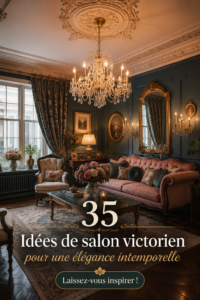 Salon victorien élégant avec des meubles classiques et des décorations raffinées.