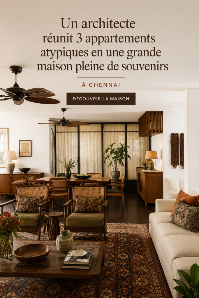 Un salon chaleureux résultant de la transformation de trois appartements en un.