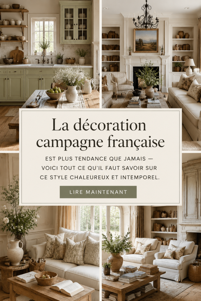 Intérieur chaleureux inspiré du style de décoration français avec des couleurs douces et des meubles en bois