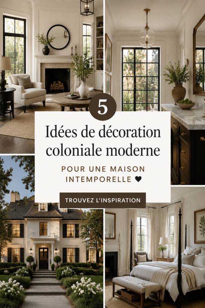 Intérieur chaleureux avec des éléments de design colonial moderne, mettant en valeur le mélange de matériaux et de couleurs.