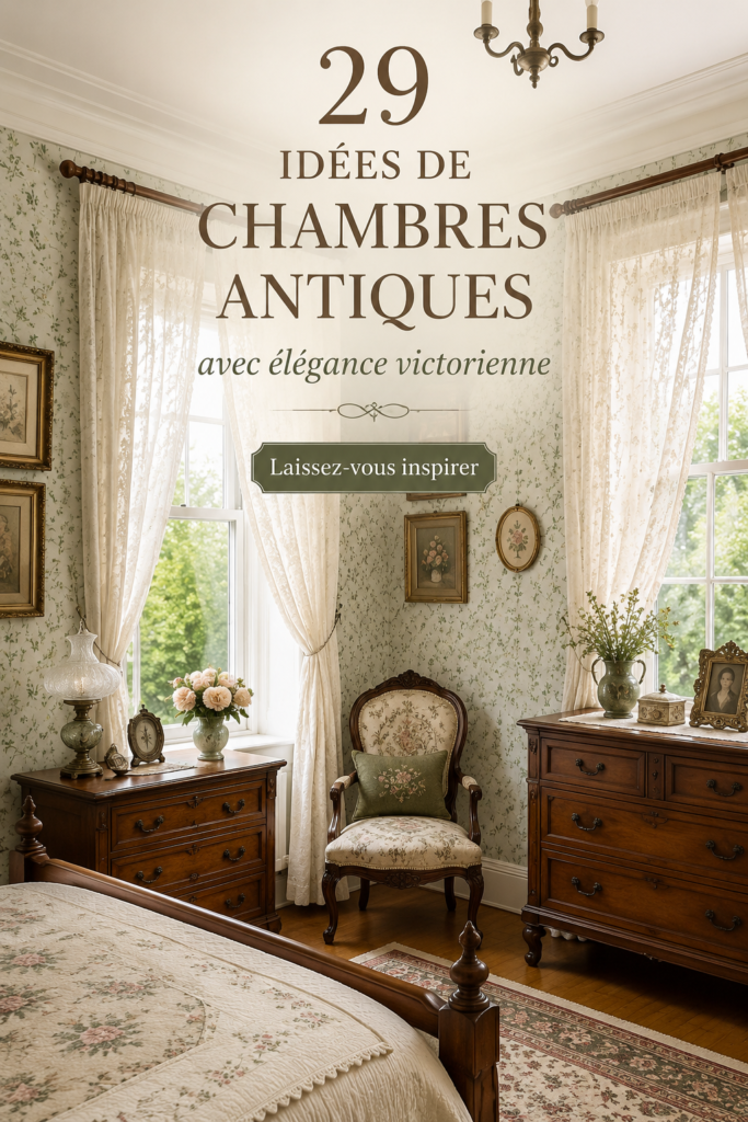 Chambre à coucher avec décoration victorienne élégante et chaleureuse.