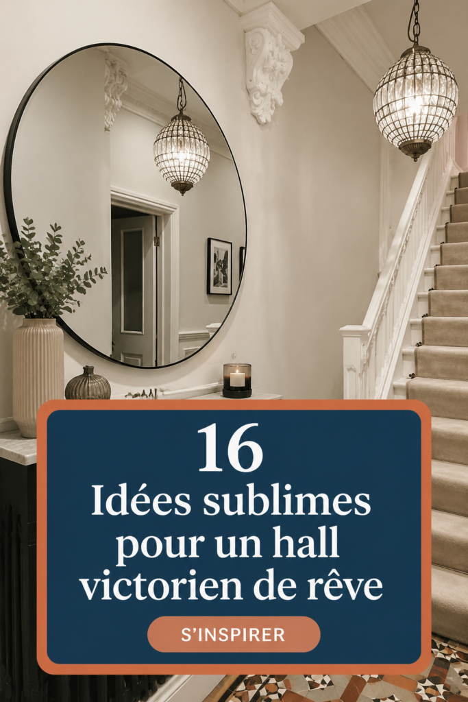 Couloir victorien décoré avec des murs peints et des éléments vintage.