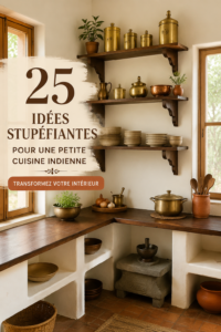 Cuisine indienne compacte bien décorée avec des touches traditionnelles.