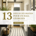 Un hall d'entrée stylé dans un design géorgien avec des meubles élégants et des couleurs chaleureuses.